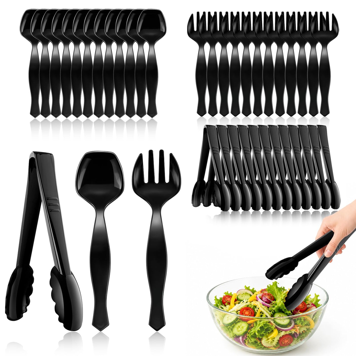 Mwellewm 36Pcs Plastic Serving Utensils Set, Disposable Spoons Tongs Forks