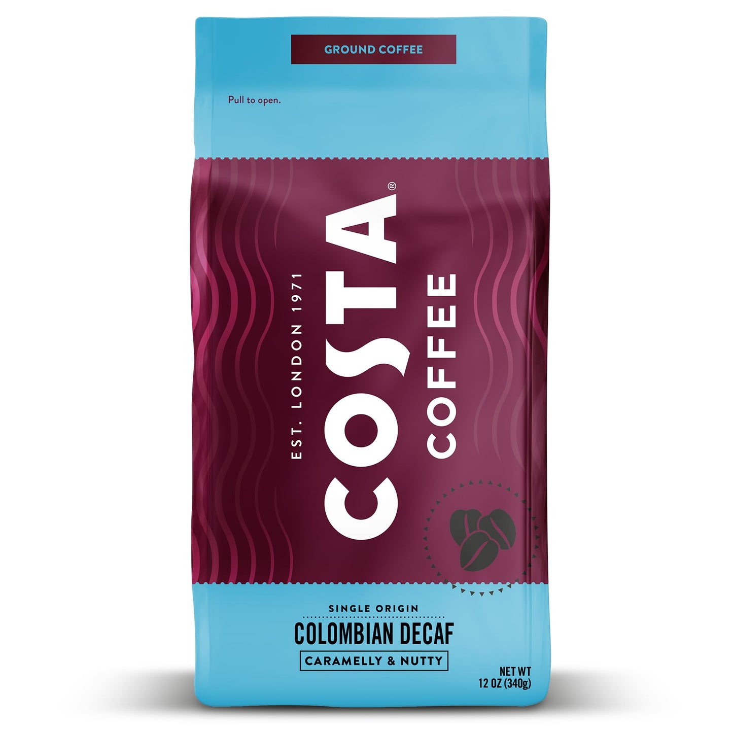 Costa Coffee Ground Medium Roast Coffee, 12 Oz Bag, Caramel & Nutty