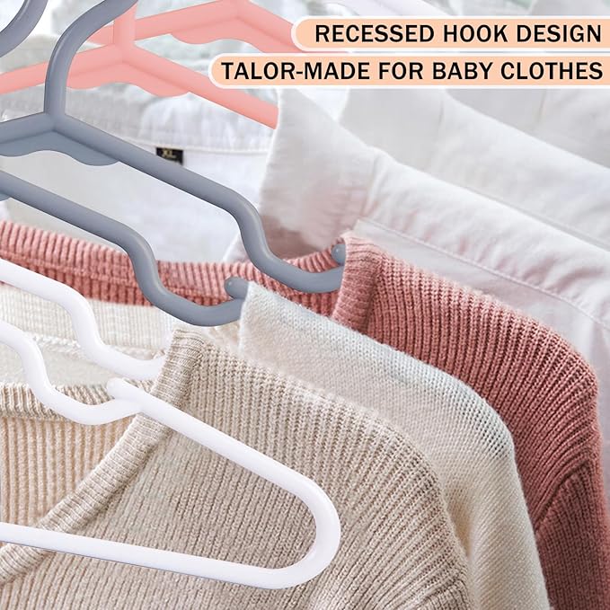 100 Pack Mix Color Kids Hangers 11.6 Inch - Baby Clothes Hangers for Toddler & Child, Durable Plastic Children's Hangers for Closet, Pants, Coats, Skirts (Non-Slip, Space-Saving)