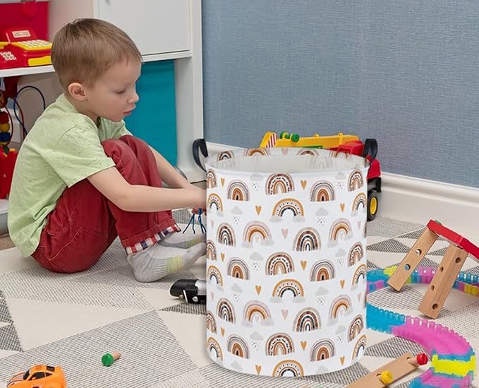 Kids Laundry Basket Rainbow Hamper for Nursery Boho Hamper Cute Kids Storage Bin Organizer Room Decor for Home(Boho rainbow)