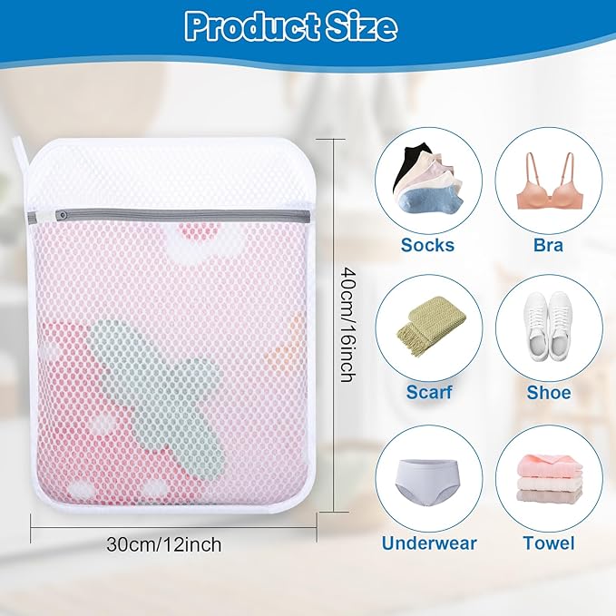 4 PCS Durable Honeycomb Mesh Laundry Bags for Delicates with Zipper, 12 x 16 Inches Reusable Laundry Bag Mesh Wash Bags for Washing Machine for Clothes, Shoes, Socks, Underwear, Bra (M, White)