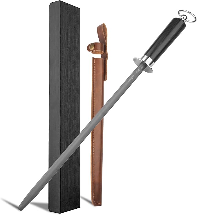 ELephas PLus honing steel knife sharpener ，Wooden Handle knife sharpener rod,12 Inch Knife Sharpening Steel Honing Rod（mahogany）