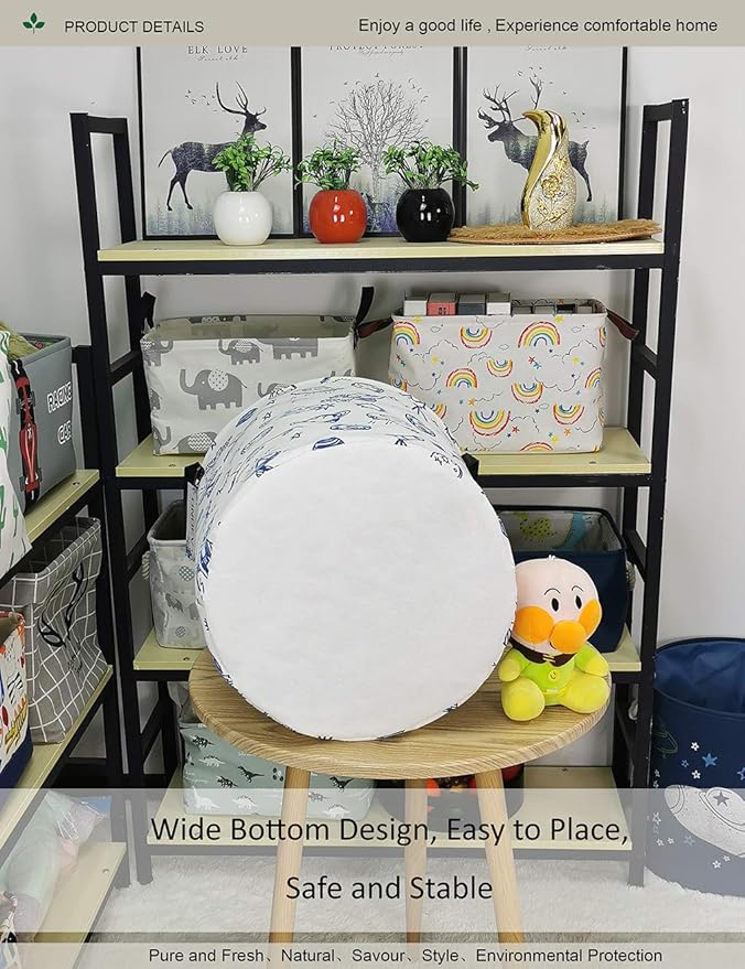 Round waterproof laundry basket、foldable storage basket、laundry Hampers with handle、gift basket,suitable for children's room and toy storage (Blue Planet)