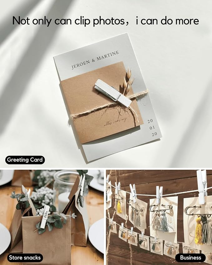 Mini Clothes Pins Wooden Colored Small White Clothespins for Photo 1.4 Inch 50 PCS, Tiny Clips Close Pin for Baby Shower Classroom Crafts Project Decorations Hanging Pegs
