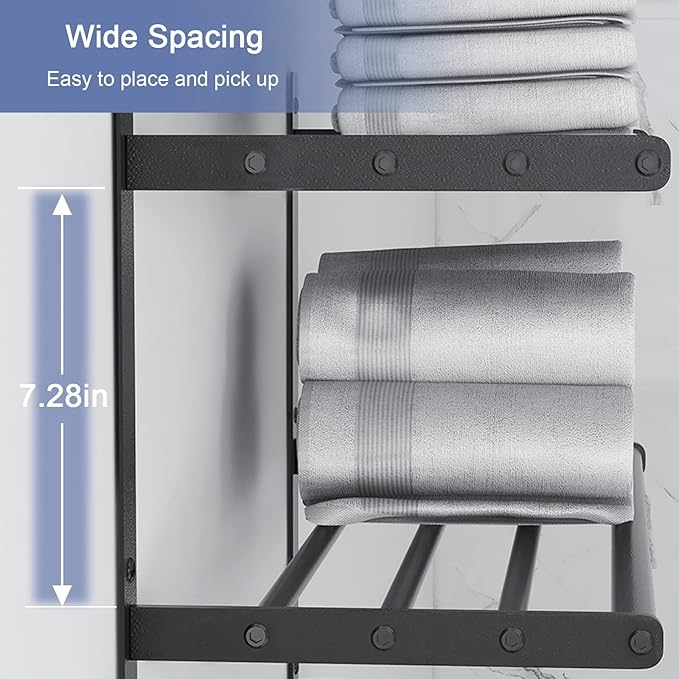 Hotel Towel Racks for Bathroom Wall Mounted, BETHOM 24 Inch Towel Shelf for Bathroom, 3-Tier Bathroom Towel Rack with Tower Bars, Matte Black