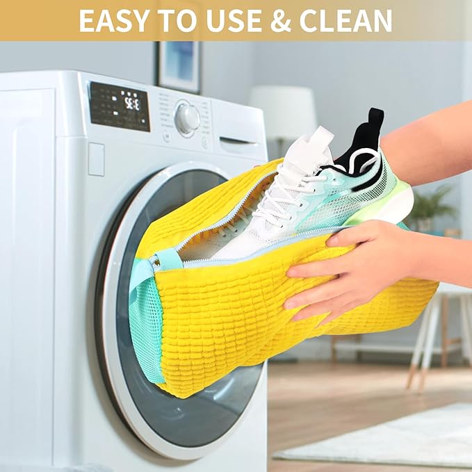 2Pcs Shoe Washing Machine Bag,Cleaning Bag for All Shoe Types,Laundry Shoe Bag for Washer and Dryer (Yellow)