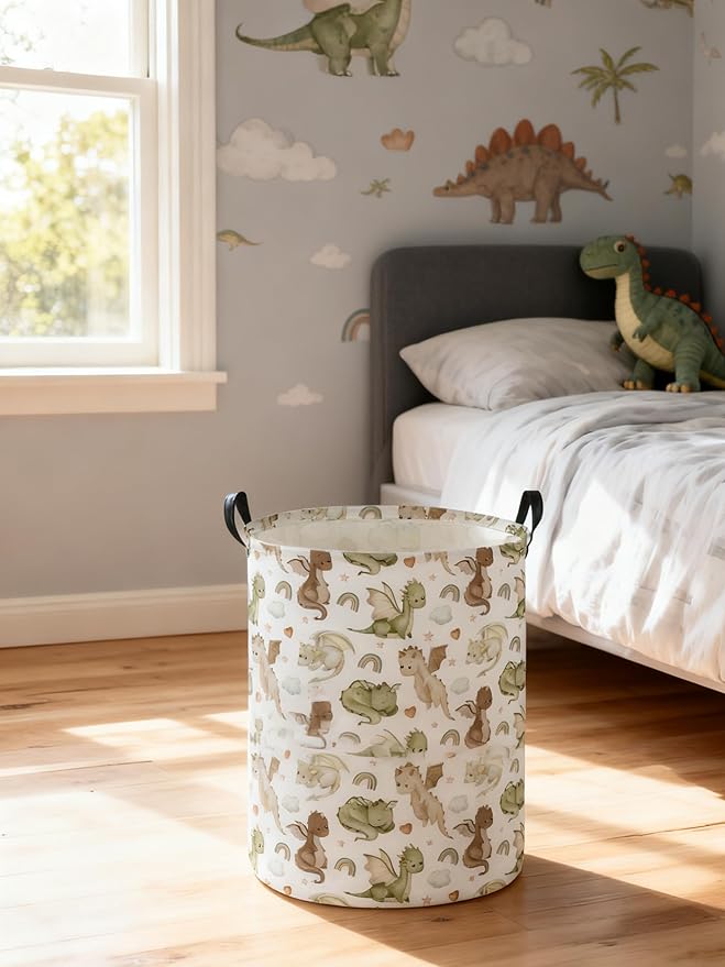 Kids Laundry Basket Dinosaur Hamper for Nursery Hamper Cute Kids Storage Bin Organizer Room Decor for Home(Watercolor dinosaur)