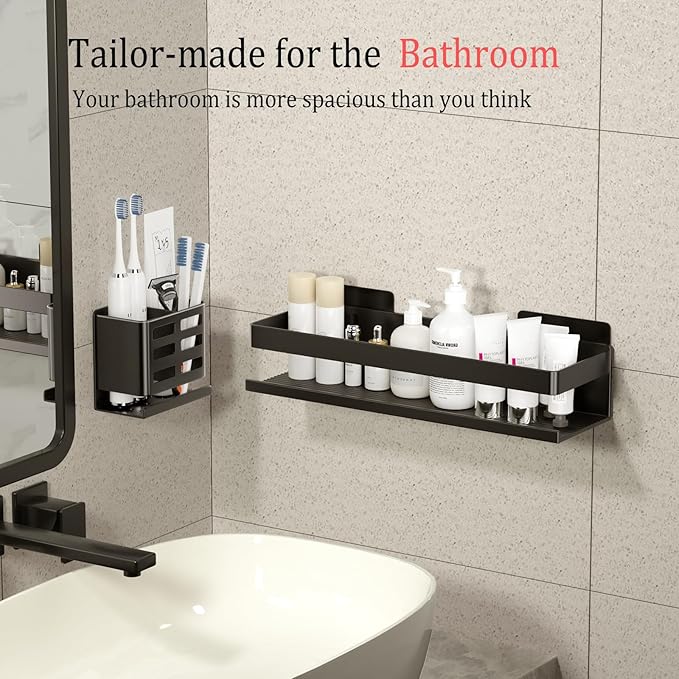 Shower Caddy 2 Pack - Bathroom Shower Shelf Rust-Proof Aluminum Adhesive Installation No Drilling Required, Suitable for Bathroom Storage and Home Decoration