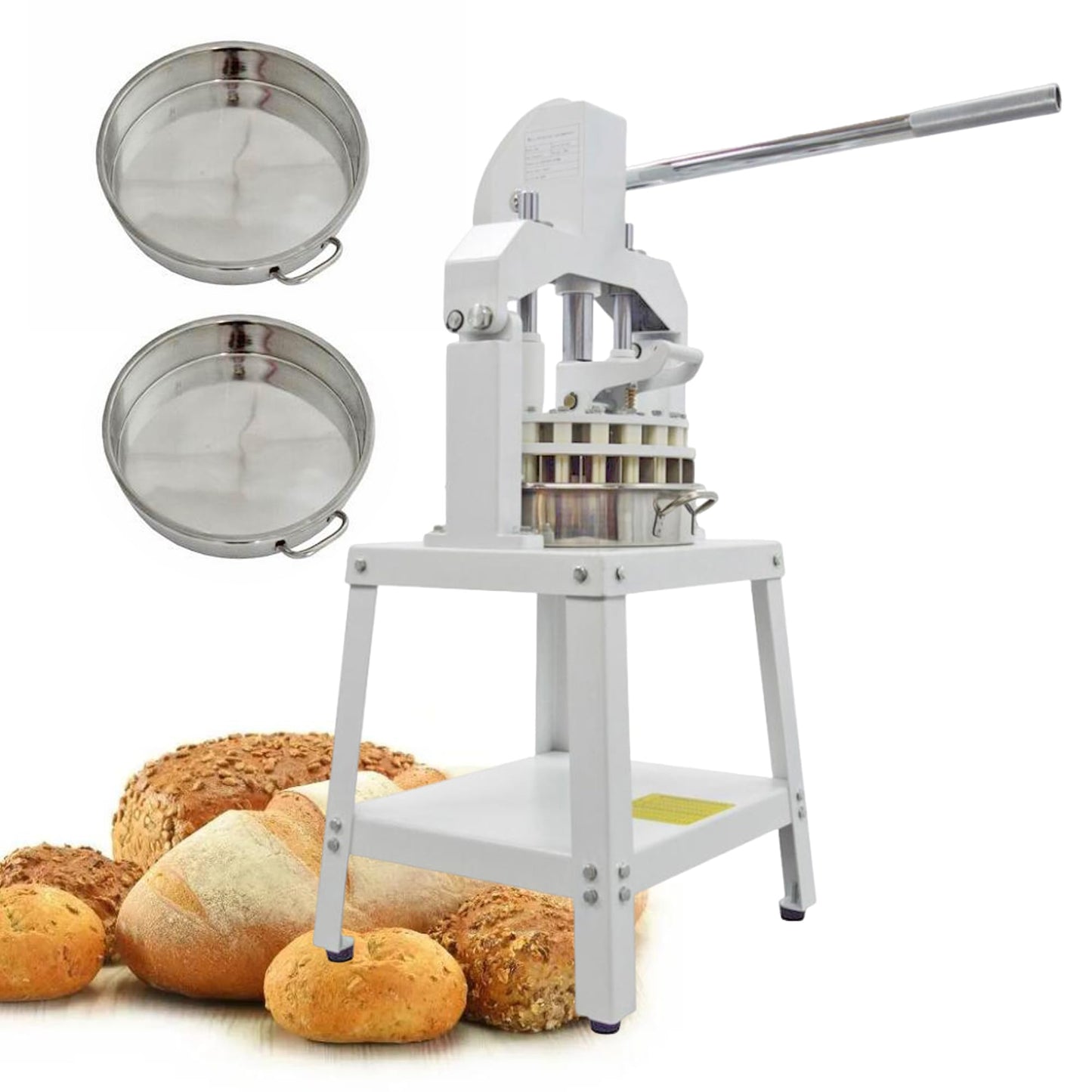 Yokoma Commercial 18PCS Dough Divider Vertical Manual 18PCS Dough Divider Manual Doughs Dividing Cutting Machine with 2 Stainless Steel Basins for Commercial Baking, 2.2-11.29oz(60-320g) Weight Range