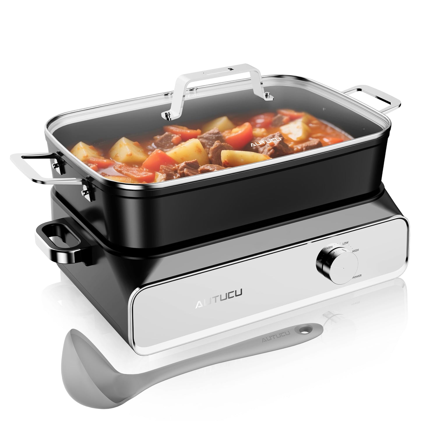 N21NA Pro Slow Cooker 10 Quart, 8-in-1 Programmable PFOA-Free Ceramic Coated Multi-Cooker with Grill Pan, Steaming Plate (Includes Silicone Spoon & Tongs)