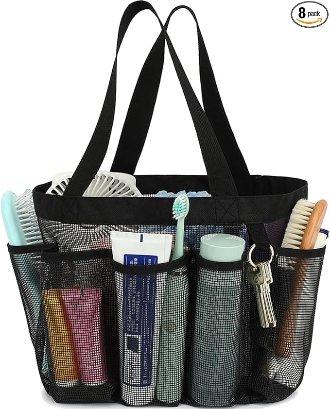 Mesh Shower Caddy Portable for College Dorm Room Essentials, 8-Pocket Large Shower Basket Tote Bag with 2 Handles for Toiletry, Bathroom, Beach, Camp, Gym