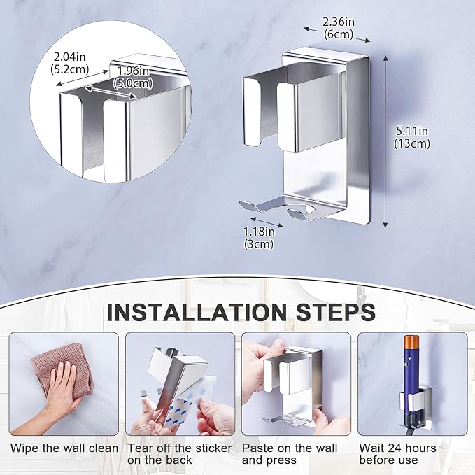 Hair Straightener Holder Wall Mounted Blow Dryer Holder, Blow Dryer and Curling Iron Holder, Hair Dryer and Straightener Holder, Bathroom Hair Tools Organizer and Storage (Silver, 1Pc)