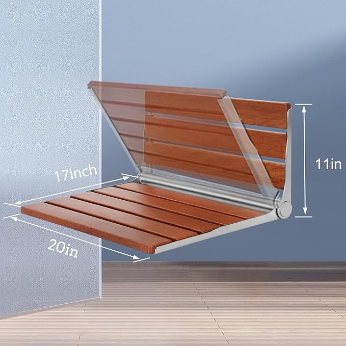 Foldable Shower Seat Wall Mounted, Folding Shower Bench for Small Shower Spaces, 400lbs Max Load for Inside Shower, 20"