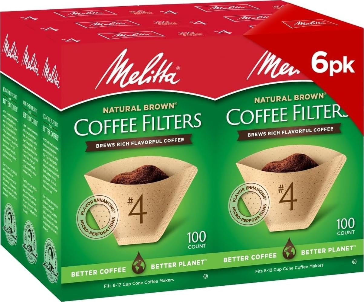 Melitta #4 Unbleached Coffee Filters, Natural Brown Cone Filters, 3-Pack