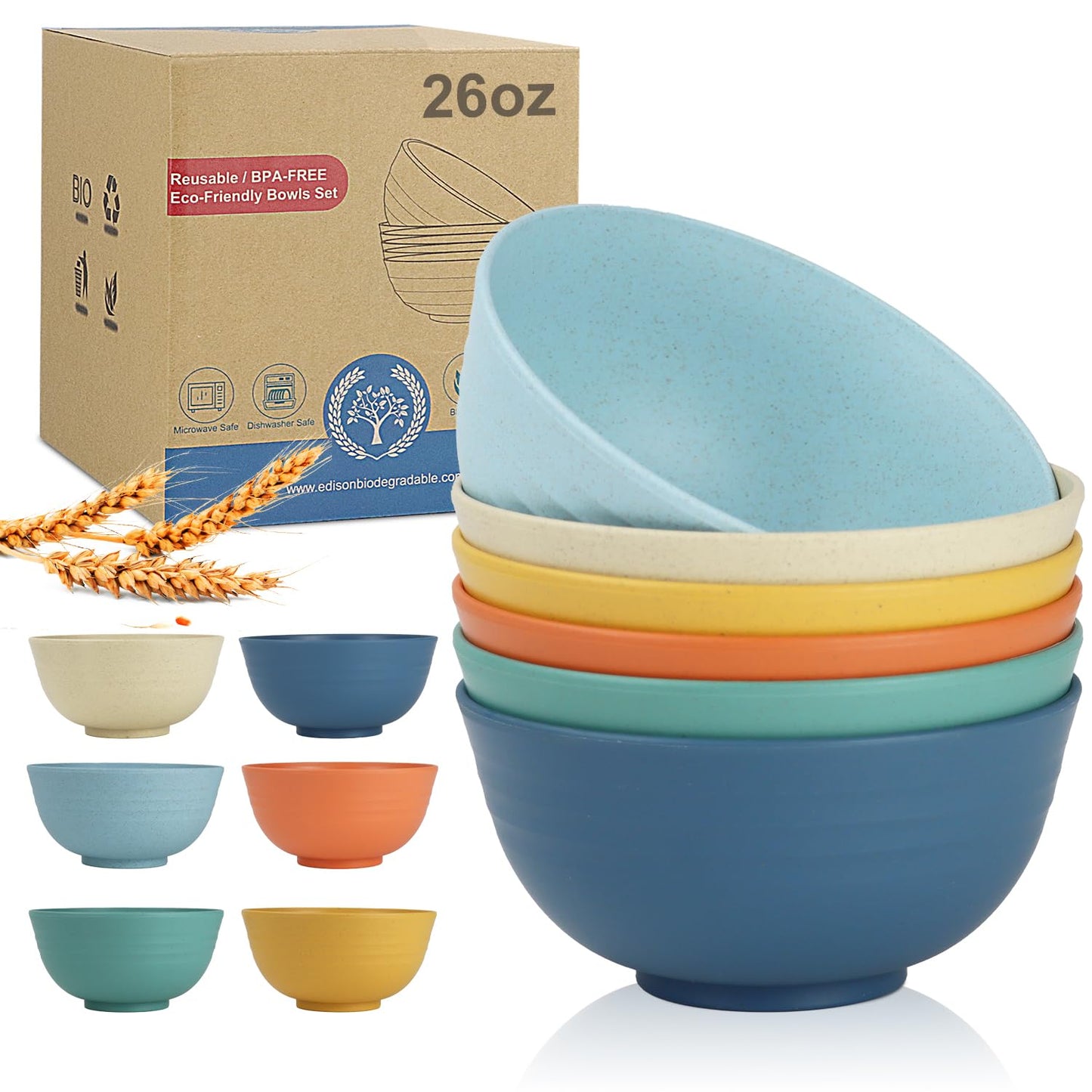 Wrova wheat straw small bowls 10oz set of 8 - Unbreakable Dessert Bowls for kids - Mini Bowl Sets for Ice Cream,Snack and Fruits - Microwave & Dishwasher Safe Appetizer Bowls (Deep Grey)