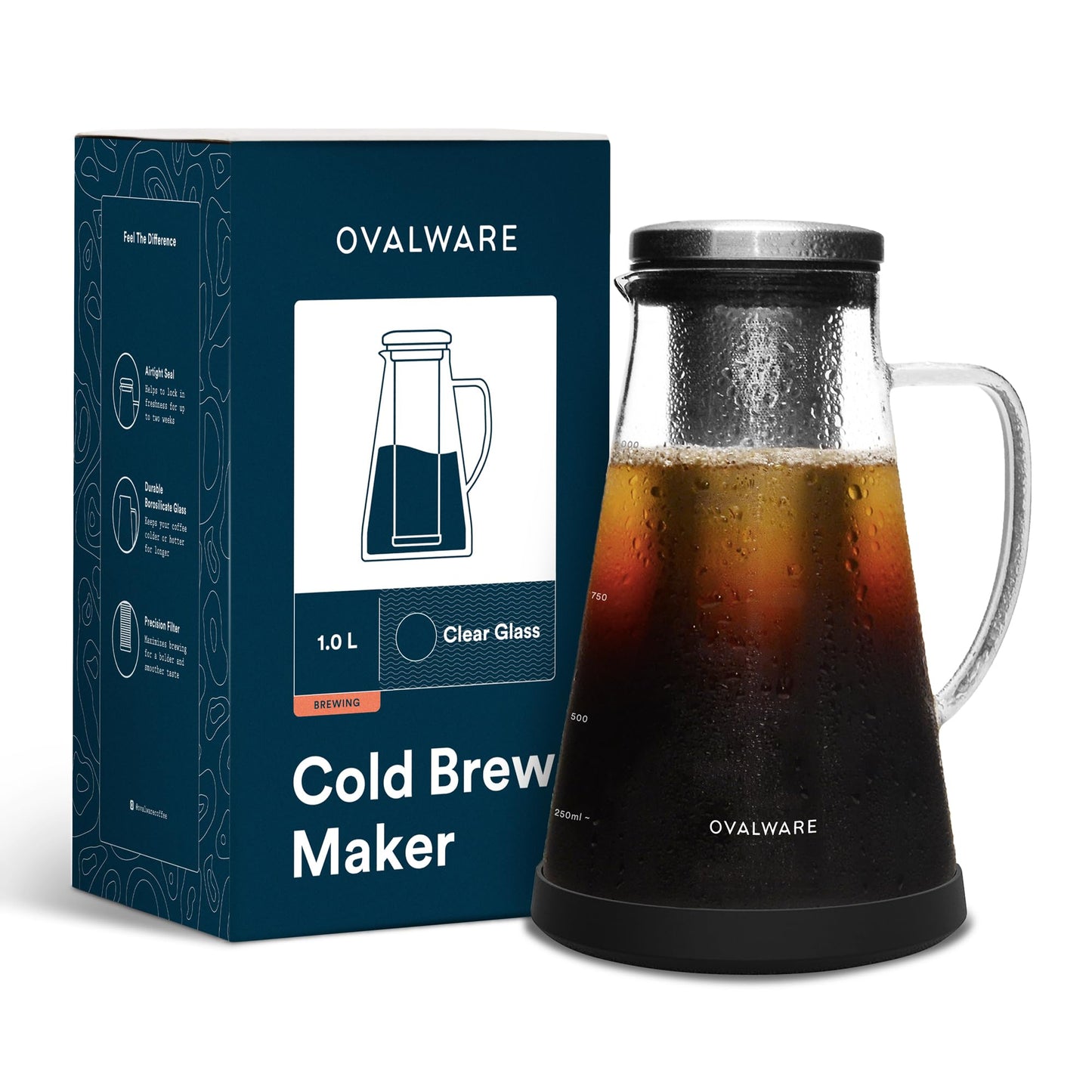 OVALWARE Airtight Cold Brew Coffee Maker with Tea Infuser & Spout 1.5L/51oz