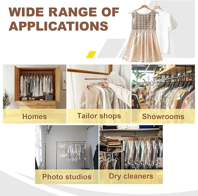 100 Pack Clear Garment Bags for Clothes, Gretchin,(Set of 100, 60x90cm), Plastic Garment Bags Dry Cleaner Bags Plastic Clear Dry Cleaning Bags for Hanging Clothes Storage