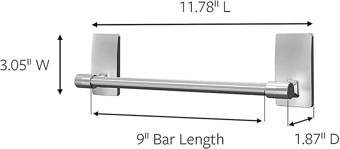 Command Hand Towel Bar Satin Nickel with 4 Water Resistant Command Strips,9" Hand Towel Holder,Holds up to 3 lb,Great for Bathroom Décor on The Wall,Inside The Cabinet,or in-The Shower,(Pack of 8)