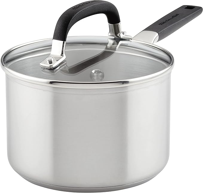 KitchenAid Induction Saucepan with Lid, 3-Quart, Brushed Stainless Steel