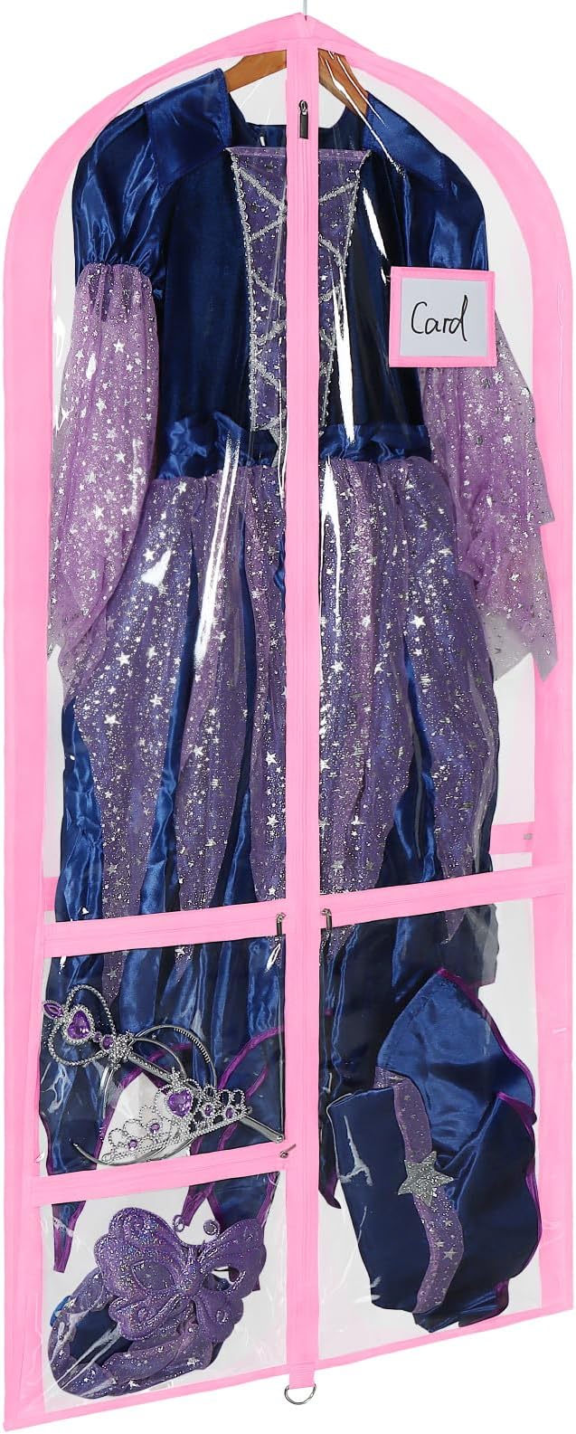 Univivi Clear PVC Dance Costume Bags 50 Inch Garment Bag for Dance Competitions, with 3 Seperated Medium Clear Zipper Pockets and 1 Large Back Zippered Pocket (Pink)
