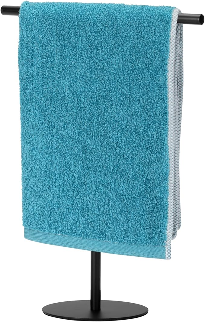 Black Hand Towel Holder Stand for Bathroom Vanity Countertop Stainless Steel T-Shape Freestanding Towel Rack Stand Towel Bar for Bathroom Kitchen (Black Matte)