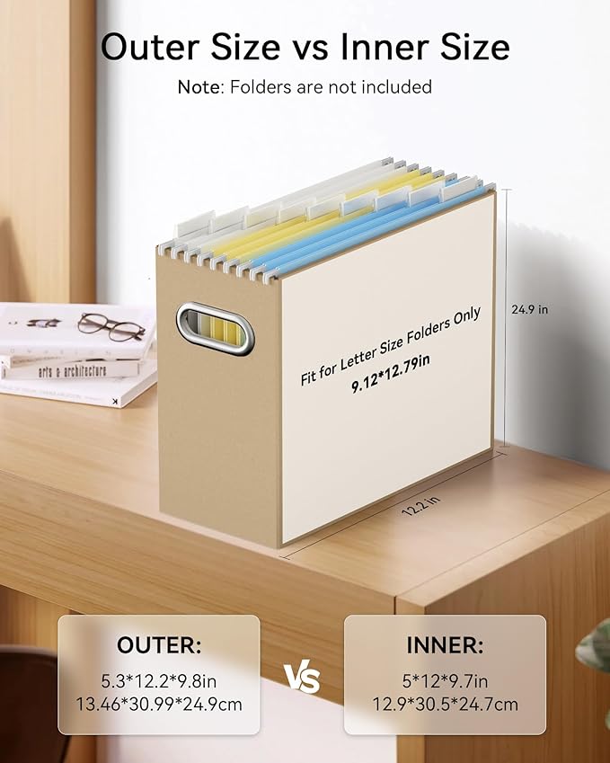 Oterri Cardboard File Organizer Box for Hanging File Folders Letter Size,File Box for Computer Desk,File Cabinet,Working Home,Office,Classroom (Brown, Letter Size - 8 Packs)