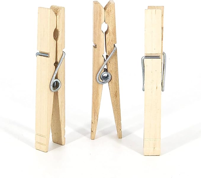Clorox Wood Clothespins with Spring – Value Pack Set of 50 | Rust Resistant, Heavy-Duty Coil, Non-Slip Grip for Line Drying Laundry, Chip Clips, Crafts, 50 Pack