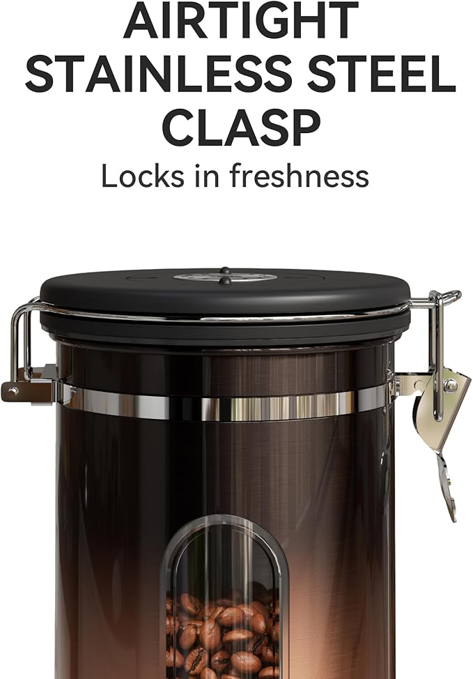 Veken Coffee Canister with Window,Airtight Stainless Steel Kitchen Food Storage Container, Date Tracker & Scoop for Grounds Coffee, Beans, Tea,Flour,Cereal,Sugar,22OZ,Copper (Pack of 2)