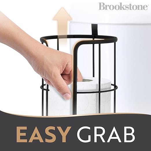 BROOKSTONE Over The Toilet Paper Holder Reserve, Metal Bathroom Toilet Paper Storage That Fits Any Size Rolls, Matte Black
