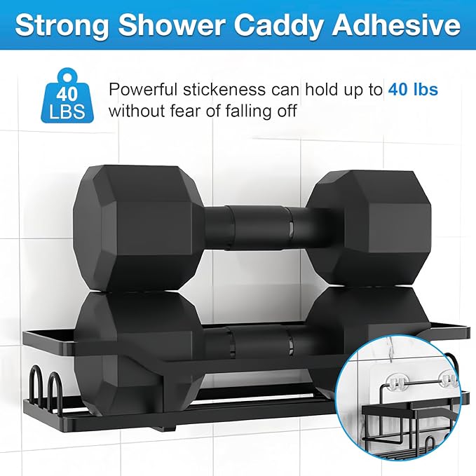 Upgraded Shower Caddy Adhesive Replacement,Strong Adhesive Hooks for Shower Caddy, Waterproof Shower Shelf Adhesive, Shower Adhesive Strips for Shower Organizer and Kitchen Racks (5 Pcs(Triple Hooks))