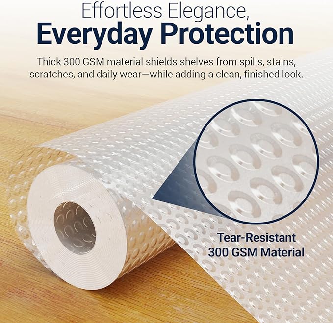 Refrigerator Liners for Shelves by Linda’s Essentials - Easy to Clean Fridge Liner with Spill Protection Fridge Shelf Liners & Drawer Liner, Nonslip BPA-Free Refrigerator Mats (Clear Roll)