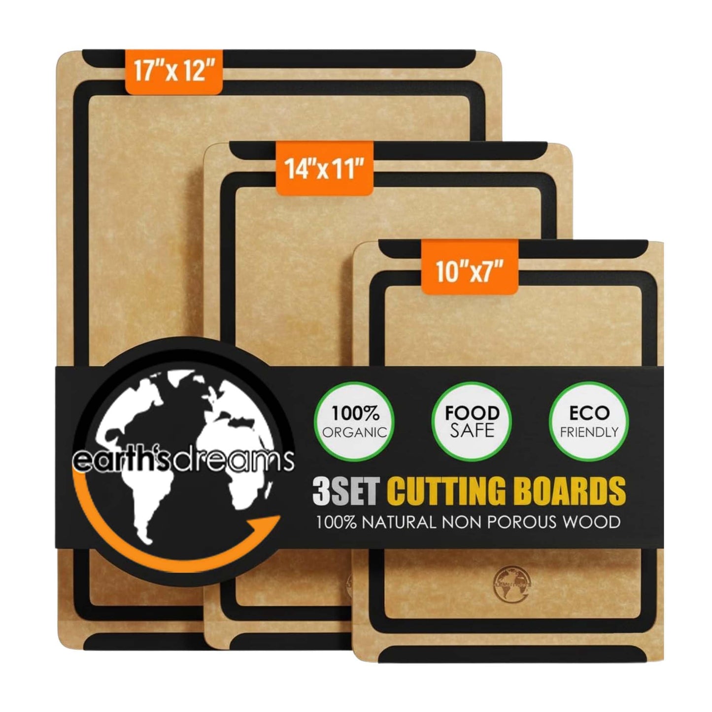 Earth's Dreams Composite Wood Cutting Board Set of 3, Built In Juice Groove