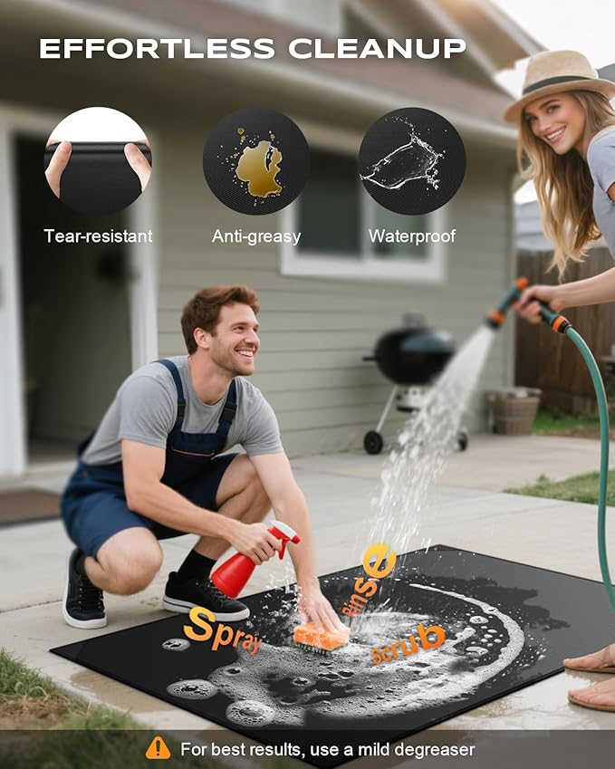 Vewaci Non-Curl 60x40 inch Under Grill Mats for Outdoor Grill, Indoor Fire Pit Hearth Rugs for Fireplace, Double-Sided Fireproof, Oilproof & Waterproof BBQ Grill Mat, Easy to Clean,for Deck/Patio/Lawn