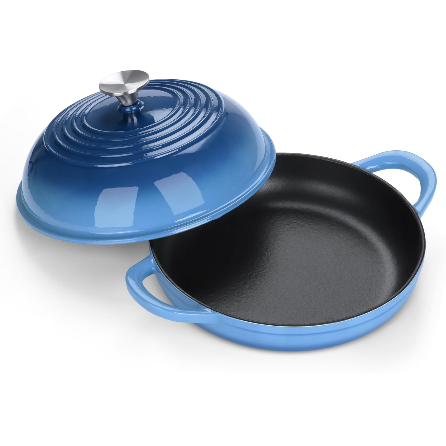 E-far Dutch Oven for Sourdough Bread Baking, 6 Qt Round Enameled Cast Iron Dutch Oven for Homemade Artisan Bread, Dome Lid & Shallow Base, Matte Black Interior & Durable, Oven-Safe to 500℉, White
