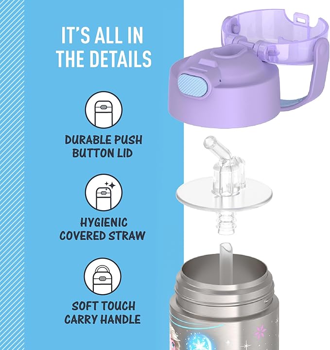 THERMOS FUNTAINER Water Bottle with Straw - 12 Ounce - Kids Stainless Steel Vacuum Insulated Water Bottle with Lid, Frozen 2