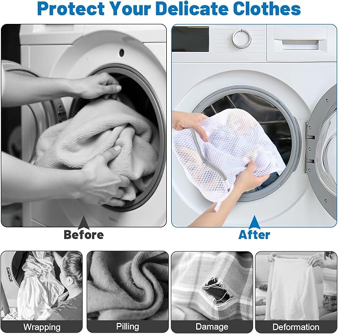 4 PCS Durable Honeycomb Mesh Laundry Bags for Delicates with Zipper, 16" x 20"+20" x 24" Reusable Laundry Bag Mesh Wash Bags for Washing Machine for Clothes, Shoes, Socks, Bra (2L + 2XL, White)