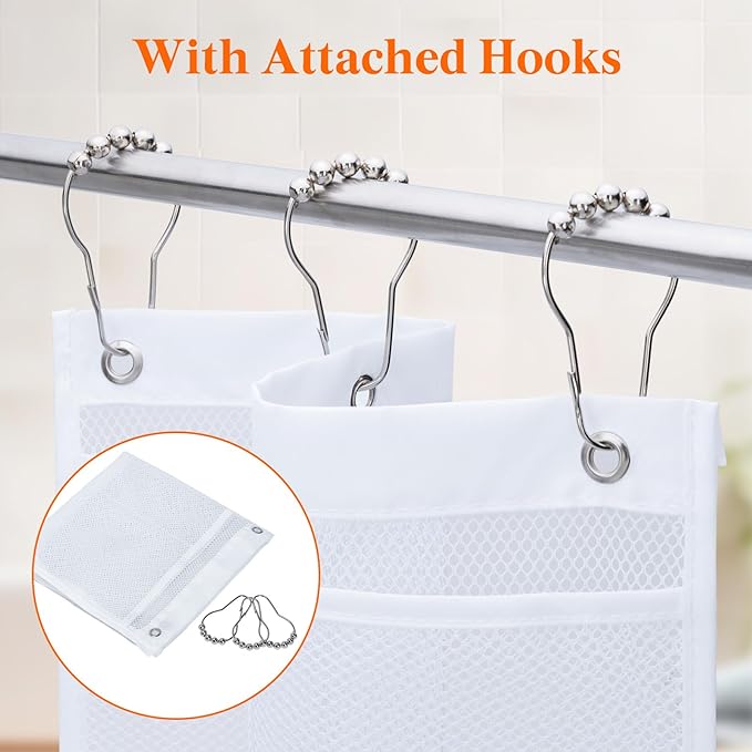 Lifewit Mesh Shower Caddy, 7 Pockets Hanging Shower Organizer with Quick Drying Mesh, Portable Space Saving Bathroom Organizer to Hold Soap, Shampoo and Cruise Ship Essentials, White, 1 Pack