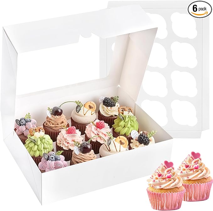 Kucoele 12 Count White Cupcake Boxes, 13 x 10 x 4 Inches, 2 Pack