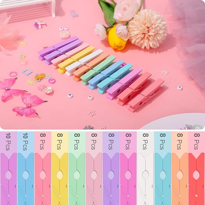 Colored Clothes pins 12 Color, Colorful ClothesPins Wooden Clips for Photos Pictures Decorative Crafts, Decoration clothespins Clothing Hanging clothespins 2.9inch 100PCS (Rainbow Colors)
