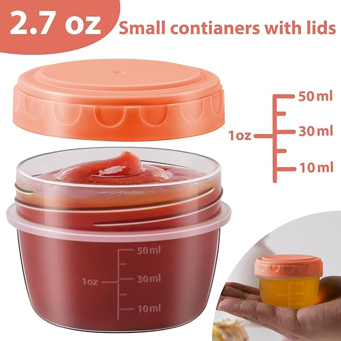 Salad Dressing Container to Go with lids,Dishwasher and Microwave Safe Tiny Condiment Containers with Graduated Lines, Reusable and Leakproof Small Sauce Containers for Lunch Box 6 Pcs 2.7 OZ Mixed 2