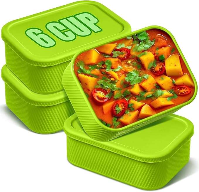 Nuogo 4 Pcs 3.5 Cup Silicone Freezer Trays with Lid Soup Containers, Blue