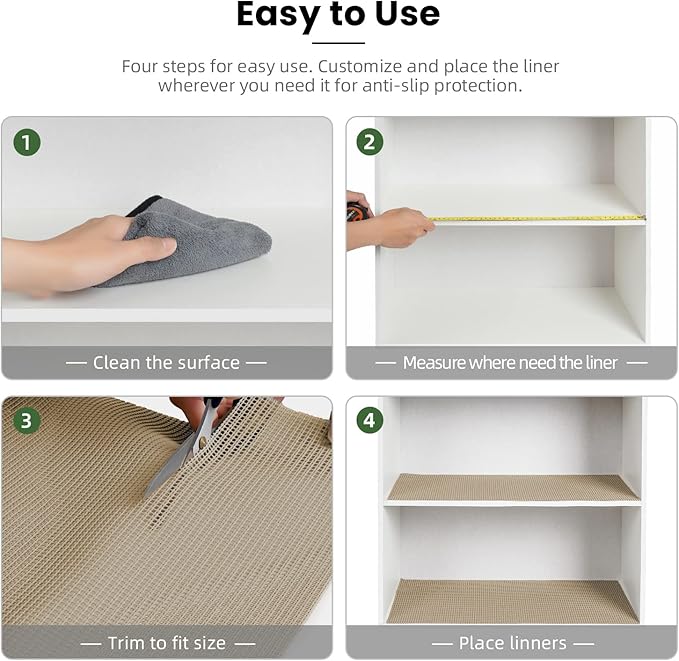 BAGAIL Drawer and Shelf Liner, 20 in X 30 Ft Non-Adhesive Shelf Liners for Kitchen Cabinets, Thick Strong Grip Liners for Desk, Shelves, Bathroom Drawers, Cabinet Protection - Beige