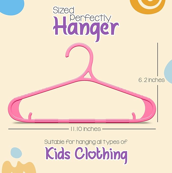 Utopia Home Kids Hangers 60 Pack - 11 Inch Plastic Baby Hangers for Closet - Childrens Hanger for Clothes & Infant Hanger for Closet - Non-Slip Shoulder Grooves, Strap Hooks & Pants Bar (Pink)