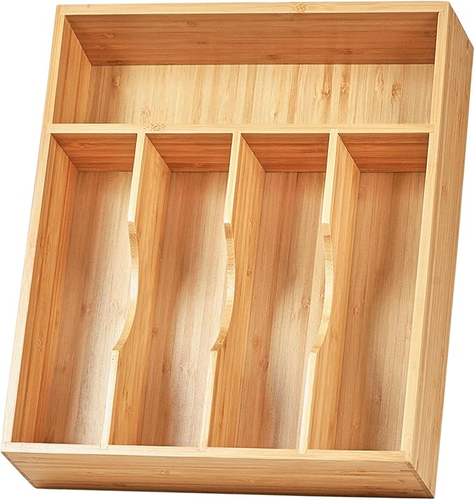 Umilife Large Kitchen Drawer Organizer, 19"x20" Silverware Utensils Organizer, 2.5" High for Large Deep Drawers, Bamboo Flatware Holder with Thick Frames, Sturdy Kitchen Organization Tray