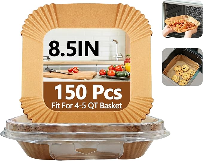 10 Inch Air Fryer Liners Disposable, 200Pcs Square Air Fryer Paper Liners, Oil-Proof & High-Temperature Resistant Parchment Baking Paper for Air Fryer, Microwave and Oven（Bottom Is 9 Inch）