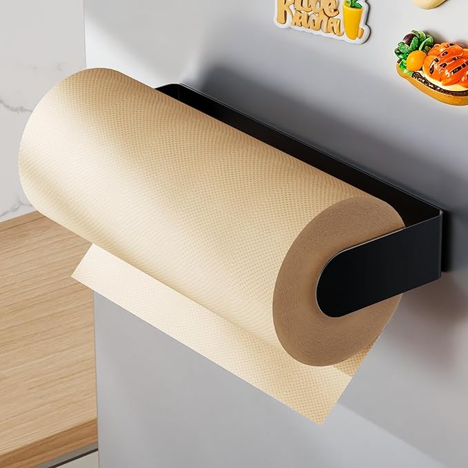 ZUNTO Magnetic Paper Towel Holder for Fridge, Paper Towel Roll Holder with Powerful Magnet, Kitchen Paper Towel Rack for Refrigerator, Grill, RV, Pantry, Black