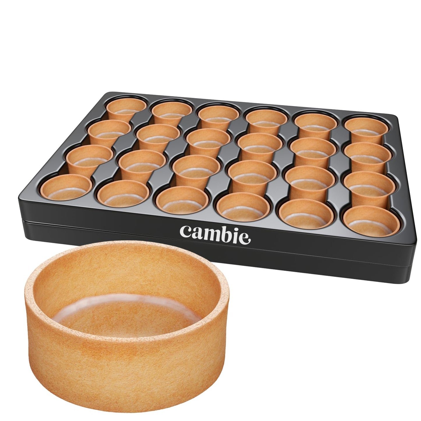 Cambie Sweet Round Large Tart Shells, 3.15" Diameter, French Style Tart Shells with White Chocolate Coating (Pack of 24)