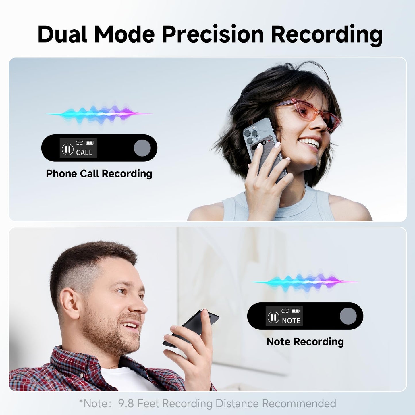 AI Voice Recorder, Note Voice Recorder with Transcribe＆Summarize, Two-Way Translation with APP, 50+ Languages, 64GB Memory, Recording Device Compact&Lightweight for Lectures, Meetings, Calls,Interview