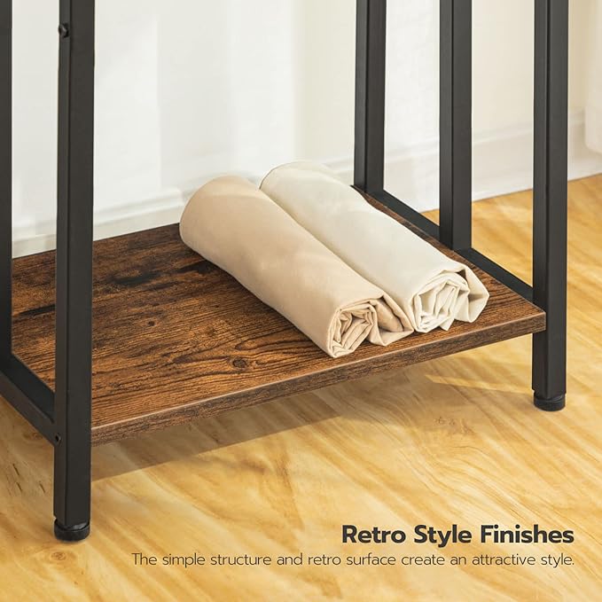 HOOBRO Free Standing Towel Rack, 3 Tier Blanket Rack, Blanket Holder for Bathroom, 16.9" L x 11" W x 31.9" H, Industrial Metal Drying and Display Rack with Shelf, Rustic Brown and Black BF03LB01