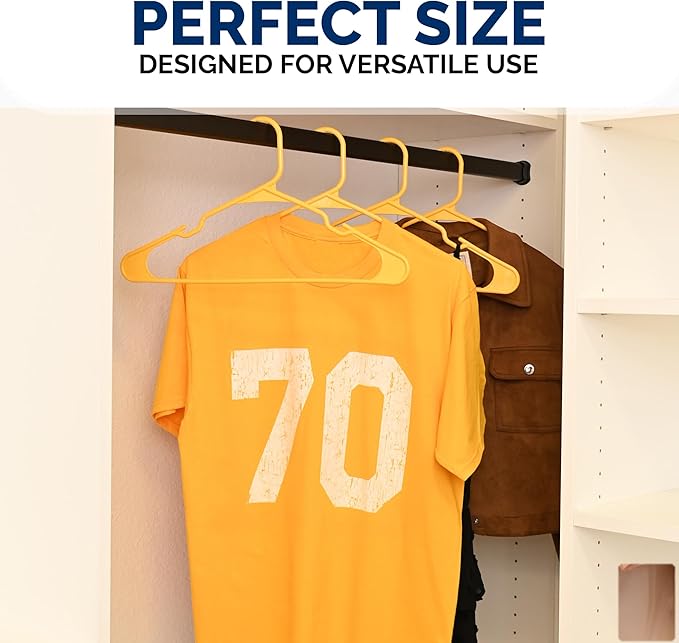 Plastic Hangers 50 Pack - Space Saving Clothes Hangers, Made in USA, Durable & Strong Plastic Shirt & Coat Hanger with Notches & Shoulder Grooves, Non-Slip Hangers | Scoreboard Yellow